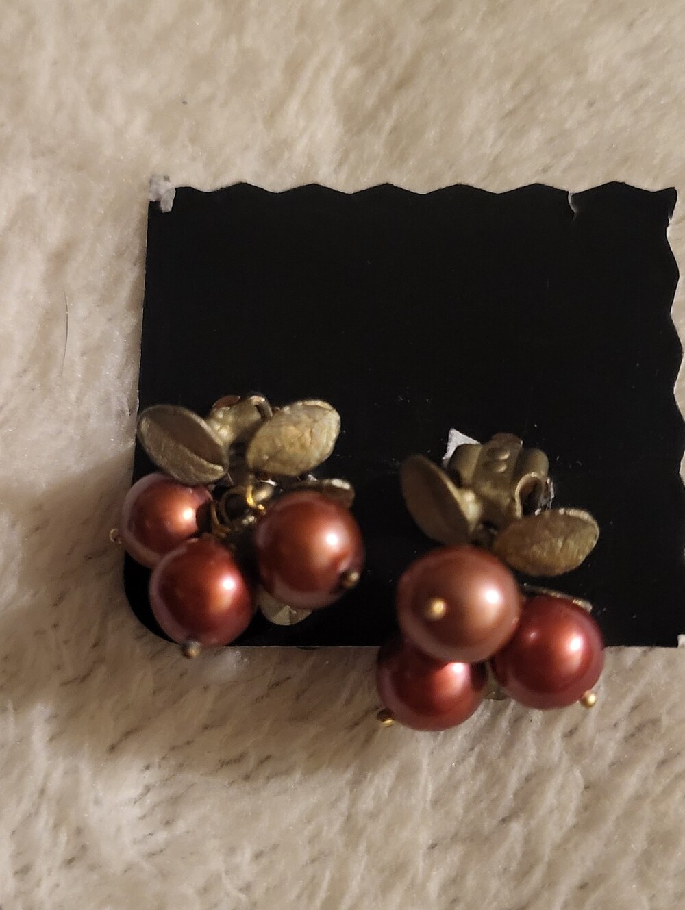 Michael Michaud Vintage Bronze Cranberry Pearl Clip-On Earrings